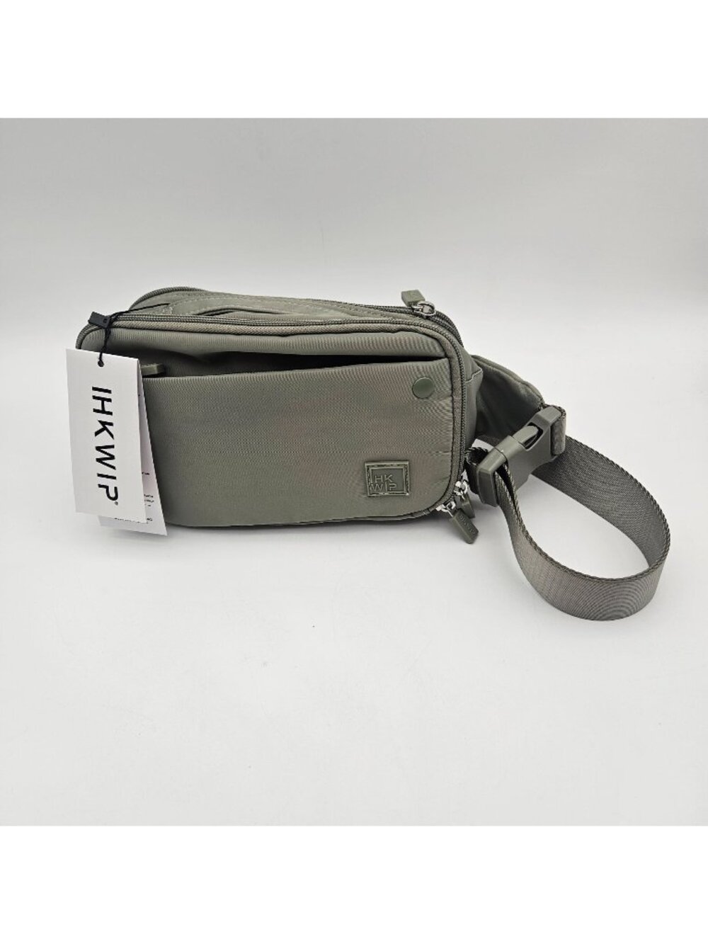 IHKWIP Gray Belt Bag RFID Travel Top Handle Soft Phone Pocket Water Repel NWT